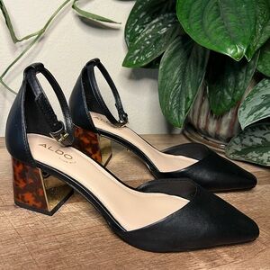 Aldo Black and Tortoiseshell Block Heel Pumps